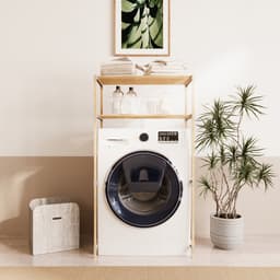 Fixwood 2-Laags Wasmachine Rek – Beige - Houten Opbergrek voor Wasmachine – Ruimtebesparend Badkamerrek 127 cm – Beukenlook – 33x66x127 cm — thumbnail 2