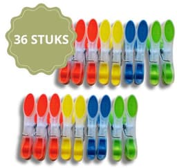 Wasknijpers 36 Stuks - Kunststof Wasknijpers - Set van 36 Plastic Knijpers - Wasrek Knijpers 10 Kg - 4 Kleuren — thumbnail 1