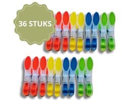 Wasknijpers 36 Stuks - Kunststof Wasknijpers - Set van 36 Plastic Knijpers - Wasrek Knijpers 10 Kg - 4 Kleuren