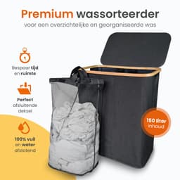Goliving Wassorteerder 3 Vakken - 150L - Opvouwbare Wasmand Met Deksel - 3 Uitneembare Zakken Met Kleurlabels - 57 x 37 x 66 cm - Zwart — thumbnail 5