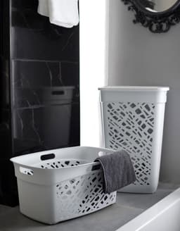EDA Wasmand/wasbox met deksel - lichtgrijs - 60 liter - kunststof - L43 x B36 x H63 cm - Wasmanden/wasboxen — thumbnail 4