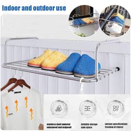 Opvouwbaar droogrek voor kleding - Multifunctioneel voor achter deuren, trappen of balkons - Telescopische droogstok voor kleding - Kledingrek - Roestvrij staal - 40 x 37,5 x 19 cm — thumbnail 2