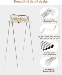 Reishanger - opvouwbare hanger - Droogrek - Inklapbaar Wasrek - Geschikt voor reizen - Inklapbaar Droogrek - Staand Kleding Wasdroogrek - Droogtoren - kleding droogrek - Badkamer/Balkon/Binnen/Buiten — thumbnail 3