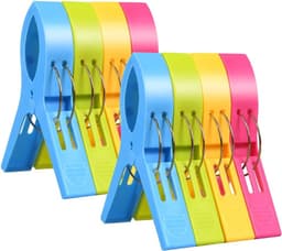8 Clips - Strandclips - Duurzaam - Groot - Kunststof clips - Kleurrijk - Handdoekclips - Voor handdoeken, quilts, kleding, dekbedden, lakens, matten en tafelkleden - 12 cm — thumbnail 1