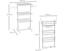 Pugsdrly Mobiele droogrek, wasdroger, 3 niveaus, inklapbaar, zilver + wit — afbeelding 1