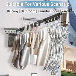 RFWR® Ruimtebesparend wanddroogrek - 124 cm, uittrekbaar met 20 clips - Ideaal voor balkon, badkamer en terras — thumbnail 2