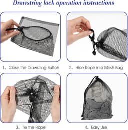Allecto Plus - 6-delige Set Mesh Trekkoord Zakken voor Delicate Waszakken - Ideaal voor Reizen, Strand en Speelgoed - Zwart Wit - 30x20cm — thumbnail 4
