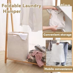 Waterdichte wasmand - Kleine opvouwbare wasmand - Met versterkte houten handgreep - 36L speelgoedwasmand - Opbergmand voor vuile was - Voor wasgoed, badkamer (lengte 40 cm) — thumbnail 3