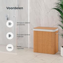 RFWR® Wasmachine boodschappentas met 3 vakken en deksel – Opvouwbare bamboe wasmand van 150L — thumbnail 4