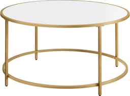 VASAGLE salontafel, salontafel, rond, banktafel, salontafel, met blad van spaanplaat en onderstel van goudkleurig staal, eenvoudige montage, modern, wit-goud LCT091A10 — thumbnail 1