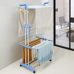 Mobiel Wasrek - Droogtoren Opvouwbaar - Kleding Drogen - Met Zijvleugels - 75 x 64 x 170 cm - Blauw Wit — thumbnail 3