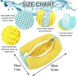 SnelShoppen - Schoenwaszak voor Wasmachine - Herbruikbare en Duurzame Schoenwaszak voor Sport- en Net schoenen 19 x 39 cm Geel met Zachte Binnenborste — thumbnail 5