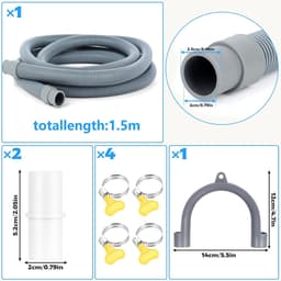 SnelShoppen - 1.5m Afvoerslang Verlenging Wasmachine, Universele Afvoer Hose Set voor Wasmachine, Droger, Vaatwasser met 2 Verlengstukken & 4 Slangkle — thumbnail 5