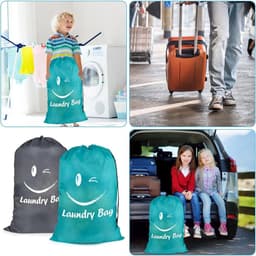 SnelShoppen - Set van 2 Reiswaszakken - Grote Trekkoord Waszakken - Opvouwbare Waszak voor Vuile Was - Camping Waszak - 61 x 91 cm (Grijs, Blauw) — thumbnail 4