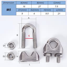 SnelShoppen - 12pcs Kabelclips 5mm RVS Draadklem U-Bolt Kabelbeugel Stalen Kabelclip Touwbeugel voor Waslijn Tent Staal Draad Bevestiging — thumbnail 2