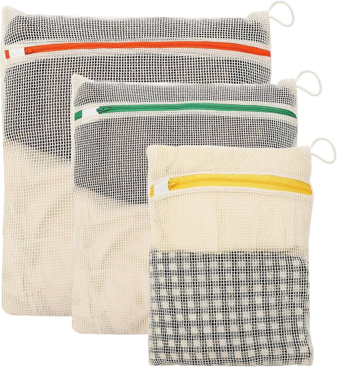 Wasnetjes met ritssluiting - Set van 3 - 30x20/40x30/50x40 cm - Katoenen waszakken voor wasmachine en reizen — afbeelding 1