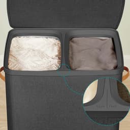 Wasmand Waszak 56x40x75cm zwart 170 liter (44,9 gallon) Grote capaciteit opbergmand Dubbele compartimenten Met afneembare binnenzakken Deksel en handgrepen Kleding sorteersysteem Geschikt voor badkamer en wasruimte — thumbnail 4