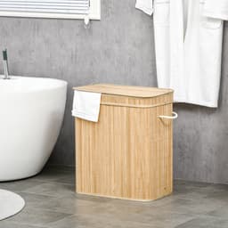 wasmand bamboe met deksel, met 2 vakken en een uitneembare stoffen zak, rechthoekig, wasverzamelaar, volume 90 L, handvaten, opvouwbaar, natuur, 54.2 x 35.2 x 59.5 cm — thumbnail 5