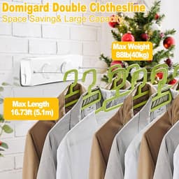 Uittrekbare Waslijn - Dubbele Lijn - Kleding Drogen - Roestvrij Staal - 2 x 51 m - Wit — thumbnail 2