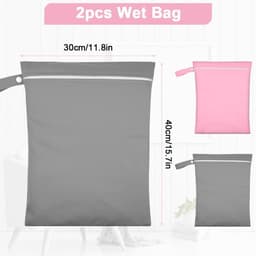 Waterdichte Waszakken met Handvat en Rits - Herbruikbare Stofzak voor Zwemkleding, Gym en Strand (Grijs & Roze) — thumbnail 5