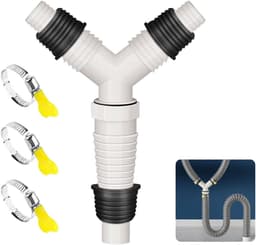 T-Stuk voor Afvoerslang - Afvoer Splitter - Inclusief 3 Slangklemmen - Anti Terugstroming - Dubbele Afvoer - Universeel - Voor Afvoerslangen Van 1 Tot 1 1/4 Inch - Voor Wasmachines, Airco's en Vaatwassers - Wit — thumbnail 1