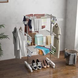 COVREO Droogtoren 142 x 55 x 152 cm - inklapbaar, 3 niveaus, met wielen, wit staal — thumbnail 1