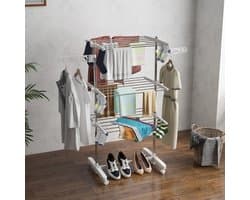 COVREO Droogtoren 142 x 55 x 152 cm - inklapbaar, 3 niveaus, met wielen, wit staal