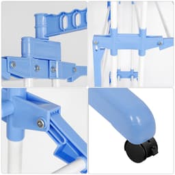 PIPIPOXER- Wasrek Inklapbaar-Droogrek-Staand Droogrek -Uitschuifbare Droogtoren – 4 Verdiepingen – 75 meter Drooglengte- Ruimtebesparend Wasrek -Wastoren Staand- Droogrek op Wielen - blauw en wit — thumbnail 3