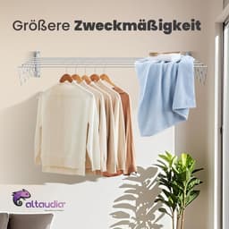 SnelShoppen - Uittrekbaar droogrek aan de muur 140 cm, roestvrij, inklapbaar met 5 aluminium buizen, uittrekbaar van 12-80 cm, ruimtebesparend voor bi — thumbnail 5