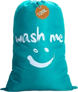 Grote 120L Waszak met Trekkoord, Stofdichte Opbergzak voor Thuis en Studenten, Ideaal voor Wasgoed en Reizen, Blauw — thumbnail 1
