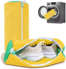 Waszak voor schoenen: Waszak voor schoenen voor wasmachine en droger - 2-delige herbruikbare reinigingsset voor sneakers en tennisschoenen (geel- 2 stuks) — thumbnail 1