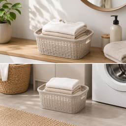 Plasticforte Wasmand - 2x - 35 liter - rotan - beige - kunststof - 53 x 36 x 26 cm - draagmand - met handvatten - lichtgewicht — thumbnail 5