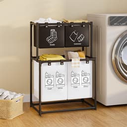 Wasmand - Opbergmand - Dubbele Laag - 4 Compartimenten - 57x44x97 cm - voor Badkamers, Toiletten en Bergingen — thumbnail 1