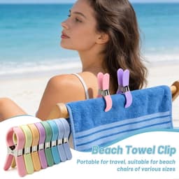 Set van 8 Grote Handdoek Klemmen voor Strandbedden, Winddichte Kledingknijpers van RVS voor Handdoeken, Badlinnen en Beddengoed met Reiszak — thumbnail 2