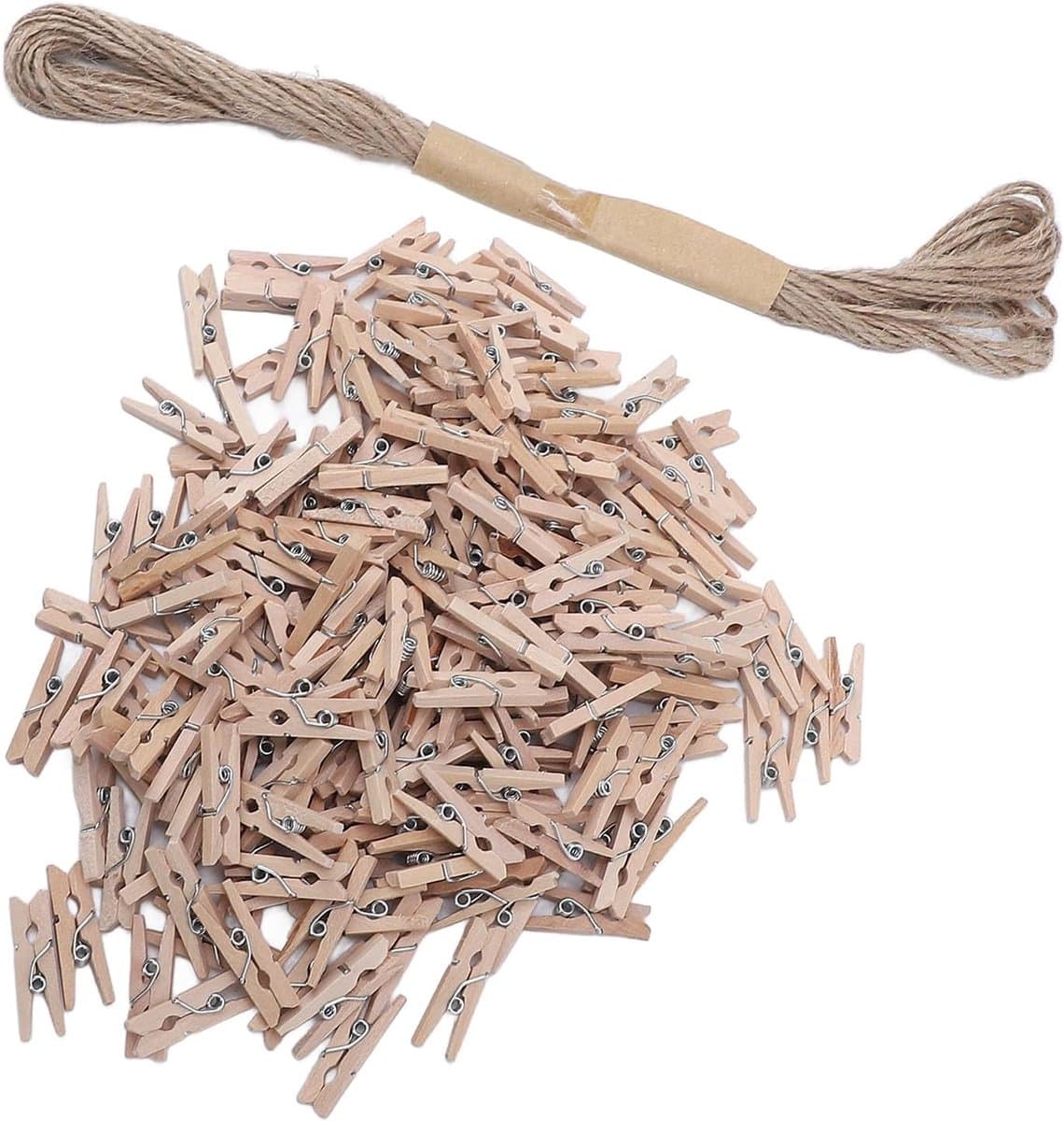 Houten knijpers - Kleine clips - Foto's ophangen - Natuurlijke uitstraling - 200 stuks - Houtkleur — afbeelding 1