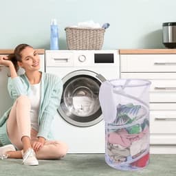 Opvouwbare wasmand met deksel - 33*60 cm - Opvouwbare wasmand - Opbergmand - Witte stofzak - Met handvat - Grote capaciteit - Geschikt voor wasruimtes, badkamers, kinderkamers, studentenkamers, reizen en organiseren - Wit — thumbnail 5