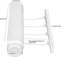1 stuks uitklapbare waslijn voor wand of plafond – witteringsbestendige droogstang met 5 draden & beschermkap, geschikt voor balkon, badkuip of terras — thumbnail 3