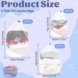 SnelShoppen - Pack van 6 Waszakken, 50 x 60 cm, 40 x 50 cm, 30 x 40 cm, Herbruikbare Wasnetten met Trekkoord, Ideaal voor Thuis, Reis, Hotel, Studente — thumbnail 5