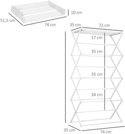 MIVRAY Droogtoren – Opvouwbaar 74 x 35 x 144 cm – Metaal En ABS – Wit – Vrijstaand Voor Binnen – Snel Op Te Bergen — thumbnail 5