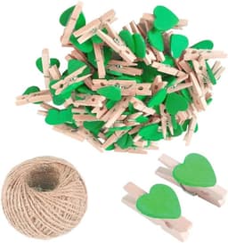 Houten Hart Wasknijpers - Fotoclips Mini - Decoratie Ophangen - Milieuvriendelijk Houtmateriaal - 3 cm - Groen — thumbnail 1