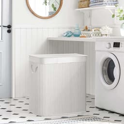 Wasmand Wasgoedmand Opbergmand 60 x 40 x 61,5 cm Wit 150L grote capaciteit met drie vakken en afneembare wasbare binnenzak deksel en handgrepen opvouwbaar en ruimtebesparend geschikt voor wasruimte slaapkamer en badkamer — thumbnail 5