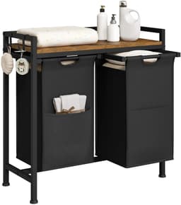 Klarven® Wasmand met uitneembare zakken. Stabiel frame, Gemakkelijk schoon te maken - B 70 x D 30 x H 71 cm - Zwart 2 bags 80L — thumbnail 1