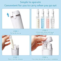 4-in-1 reisflessen om te vullen, 4-in-1 reisdispenser met etiket, reisflessen voor toiletartikelen, mini-shampoo-dispenser met schaal, reisbenodigdheden voor shampoo, lotion, conditioner — thumbnail 2