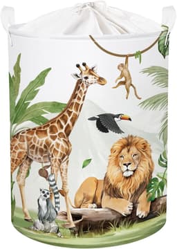 Dieren Kinder Wasmand Opvouwbaar voor Jongens Meisjes Giraffe Leeuw Groot Kleding Speelgoed Opbergmand voor Kinderkamer Bad, Aap, 63L — thumbnail 1