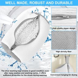 Schoenwaszak voor wasmachine, 2 stuk waszak met borstels voor schoenen, schoenzak voor wasmachine, wasnet voor sneakers, schoenwaszak, voor wasmachine en droger, wit — thumbnail 5