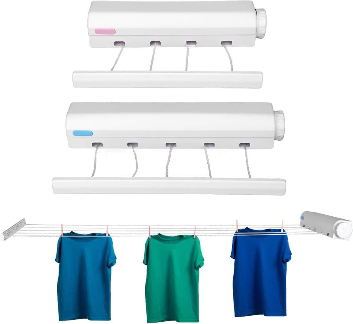 Kledinglijn Uittrekbaar - Drooglijn Telescopisch - Was Drogen - Ruimtebesparend Ontwerp - 3.75 Meter - Wit — afbeelding 1