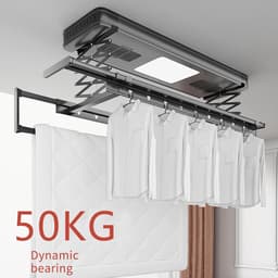 Elektrisch Droogrek - Plafond Drooglift - Kleding Drogen - Afstandsbediening Hefsysteem - 119x34cm - Wit — thumbnail 5