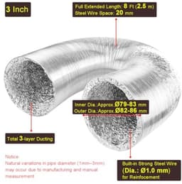 PromoHome Flexibele Aluminium Ontluchter Ø 79mm x 2,5m - Niet-geïsoleerd - Voor HVAC Ventilatie - Incl. 2 RVS Klemmen — thumbnail 5