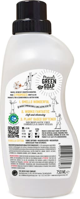 Marcel's Green Soap Wasverzachter - Vanille & Katoen - 6 x 750ml - 180 wasbeurten — thumbnail 2