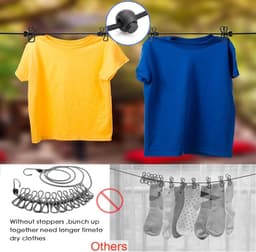 2 stuks draagbare waslijn camping, elastische waslijn, uittrekbaar, reiswaslijn met 12 stuks klemmen en 13 stuks positionering welvingen voor reizen, vakantie, outdoor, camping, slaapzaal — thumbnail 3